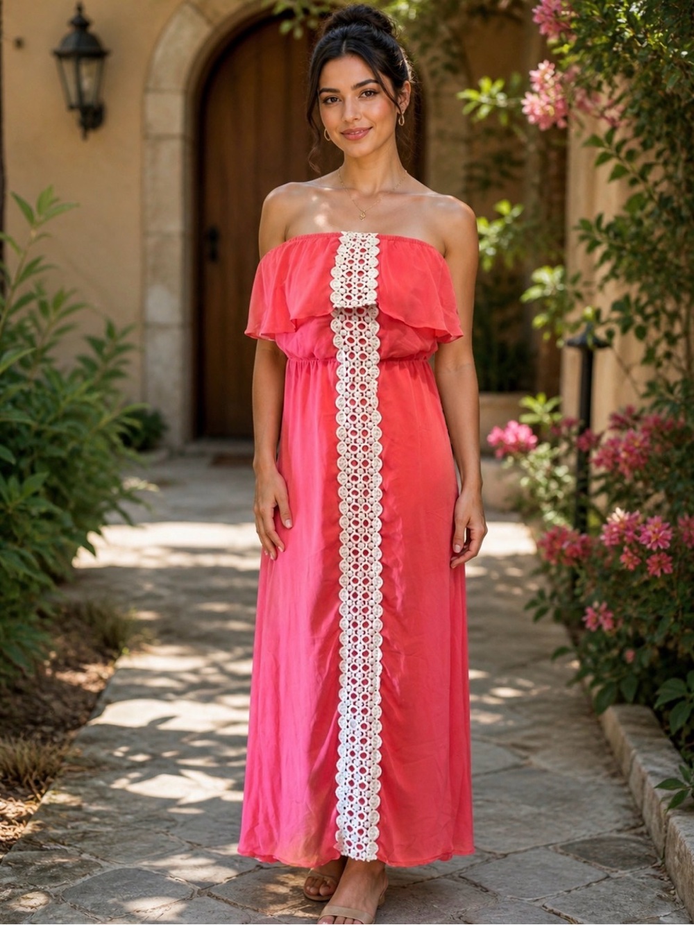 No Boundaries strapless ruffle maxi dress